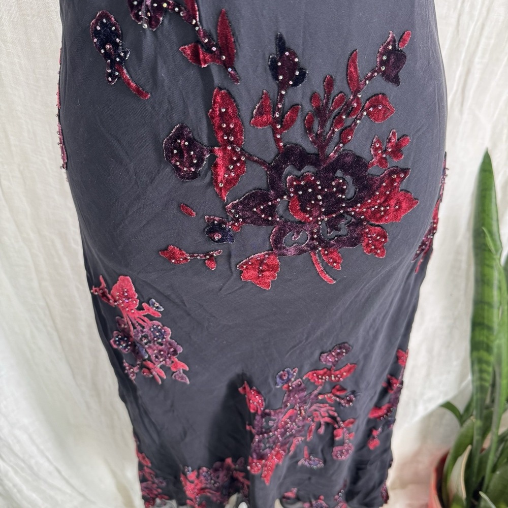 Vtg Express Silk Velvet Burnout Dress 14 Whimsigoth Fairy Y2K Beaded Open Back - Picture 3 of 8